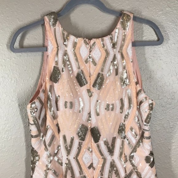 Aidan Mattox Blush Pink Fully Sequined Halter Neck Mini Cocktail Dress - Picture 9 of 12